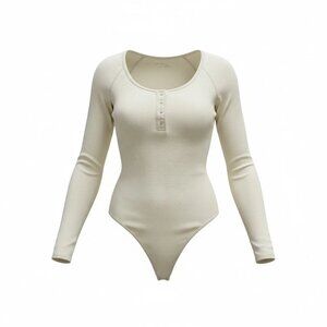 Aerie Womens Tan Bodysuit, Long Sleeve, Size Medium